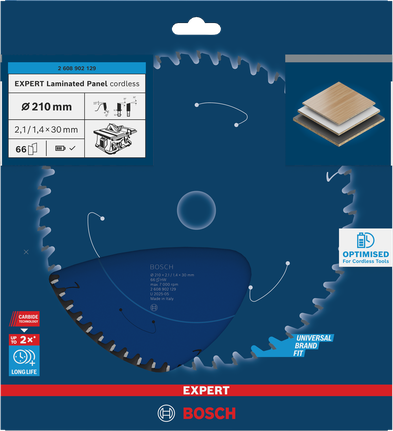 Bosch EXPERT lamineeritud paneelide akuga ringsae tera 210 mm.